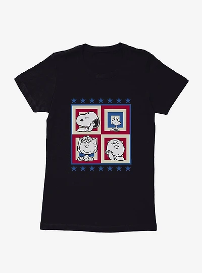Peanuts Group Patriotic Squares Womens T-Shirt