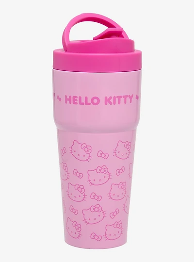 Sanrio Hello Kitty Pink Faces Allover Print Travel Mug