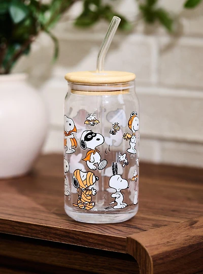 Peanuts Snoopy Halloween Costumes Glass Cup with Straw