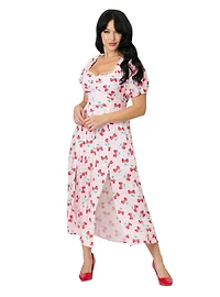 Disney Mickey & Friends Collection by Unique Vintage Pink Minnie Cherries Midi Dress