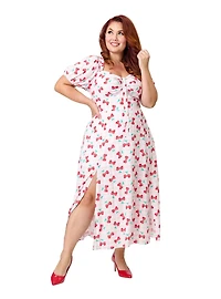 Disney Mickey & Friends Collection by Unique Vintage Plus Pink Minnie Cherries Midi Dress