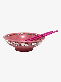 Sanrio Hello Kitty Polka Dot Wide Ramen Bowl with Chopsticks