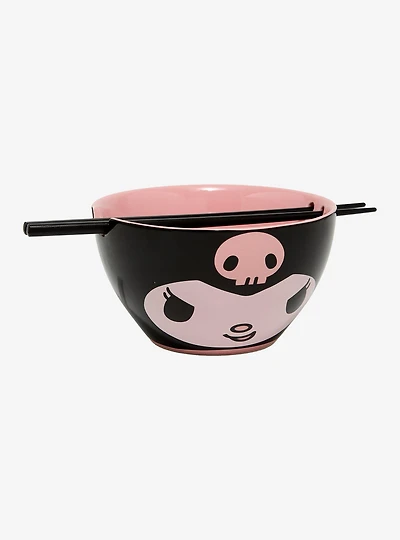 Sanrio Kuromi Face Ramen Bowl with Chopsticks