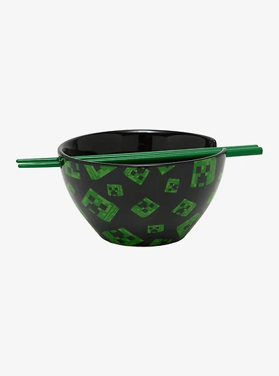 Minecraft Creeper Allover Print Ramen Bowl with Chopsticks