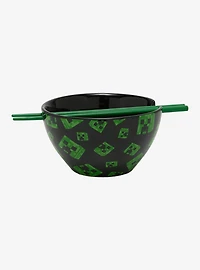 Minecraft Creeper Allover Print Ramen Bowl with Chopsticks