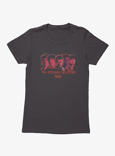 Stranger Things Friends Welcome Faces Womens T-Shirt