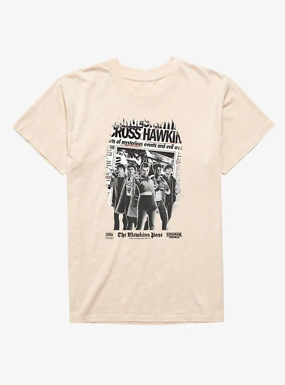 Stranger Things Hawkins Newspaper Poster Mineral Wash T-Shirt