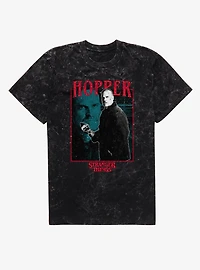 Stranger Things Hopper Action Collage Mineral Wash T-Shirt