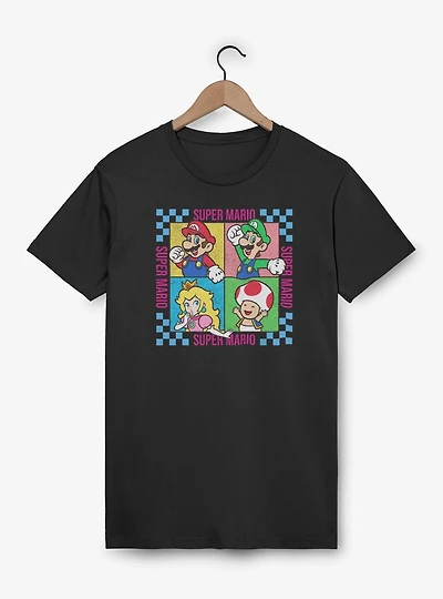 Nintendo Super Mario Checkered Squares Characters T-Shirt