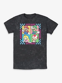 Nintendo Super Mario Checkered Squares Characters Mineral Wash T-Shirt
