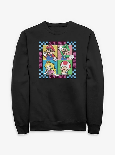 Nintendo Super Mario Checkered Squares Characters Sweatshirt