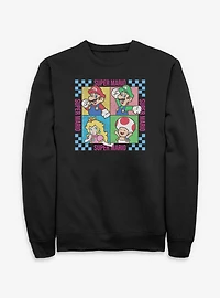 Nintendo Super Mario Checkered Squares Characters Sweatshirt