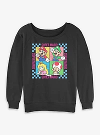 Nintendo Super Mario Checkered Squares Characters Womens Slouchy Sweatshirt