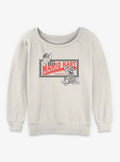 Nintendo Mario Kart Racing Checkered Womens Slouchy Sweatshirt