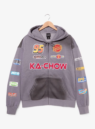 Disney Pixar Cars Lightning McQueen Patches Zippered Hoodie - BoxLunch Excllusive