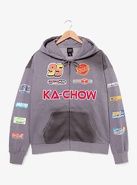 Disney Pixar Cars Lightning McQueen Patches Zippered Hoodie - BoxLunch Excllusive