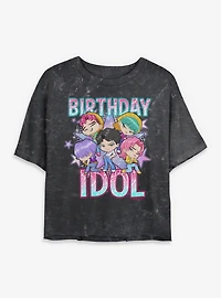 KPop Demon Hunters Saja Boys Birthday Idol Womens Mineral Wash Crop T-Shirt