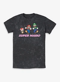 Nintendo Super Mario Group Fun Jump Mineral Wash T-Shirt