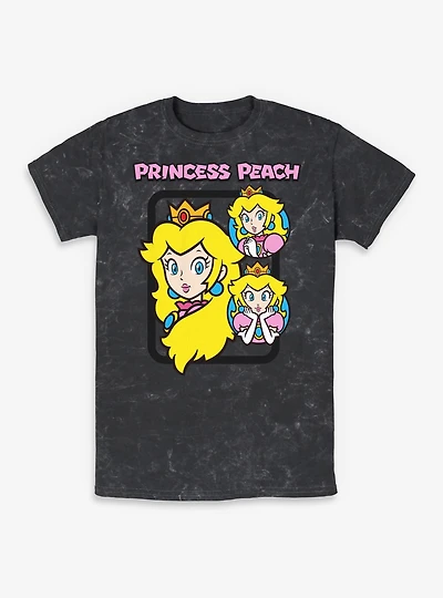 Nintendo Mario Princess Peach Circle Collage Mineral Wash T-Shirt