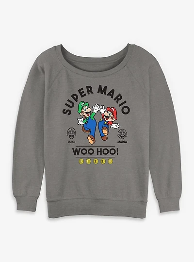 Nintendo Super Mario WooHoo Luigi Womens Slouchy Sweatshirt