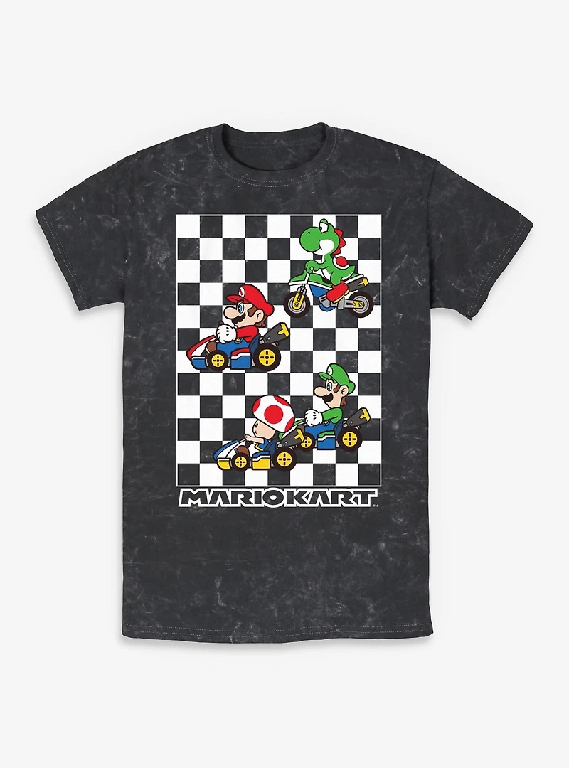 Nintendo Mario Kart Checkered Race Mineral Wash T-Shirt