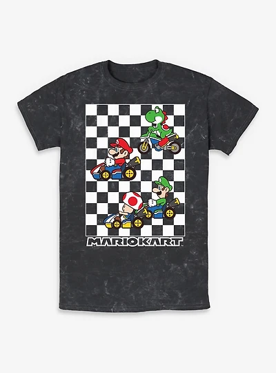 Nintendo Mario Kart Checkered Race Mineral Wash T-Shirt