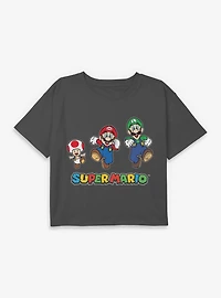 Nintendo Super Mario Toad Luigi Run Youth Girls Boxy Crop T-Shirt