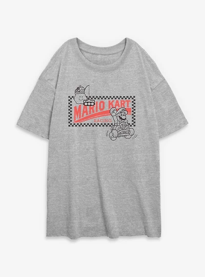 Nintendo Mario Kart Racing Checkered Womens Oversized T-Shirt