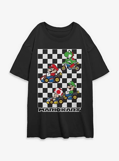 Nintendo Mario Kart Checkered Race Womens Oversized T-Shirt