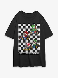 Nintendo Mario Kart Checkered Race Womens Oversized T-Shirt