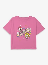Nintendo Mario Toad And Princess Peach Super Youth Girls Boxy Crop T-Shirt