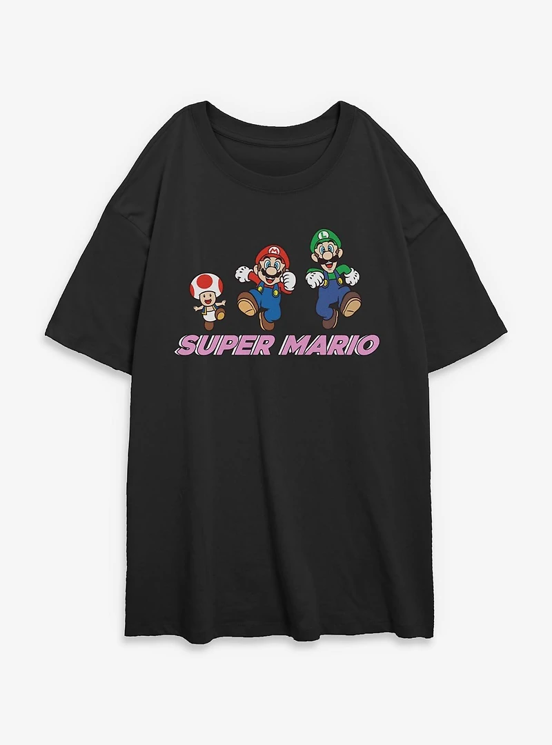 Nintendo Super Mario Group Fun Jump Womens Oversized T-Shirt