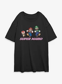 Nintendo Super Mario Group Fun Jump Womens Oversized T-Shirt