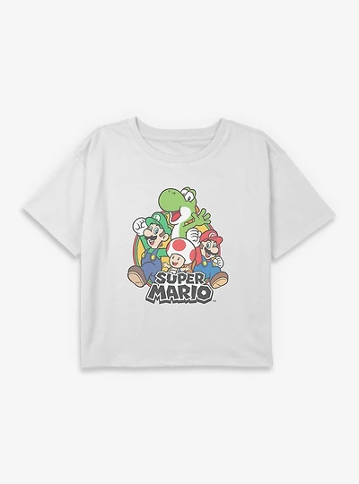 Nintendo Super Mario Vintage Group Youth Girls Boxy Crop T-Shirt