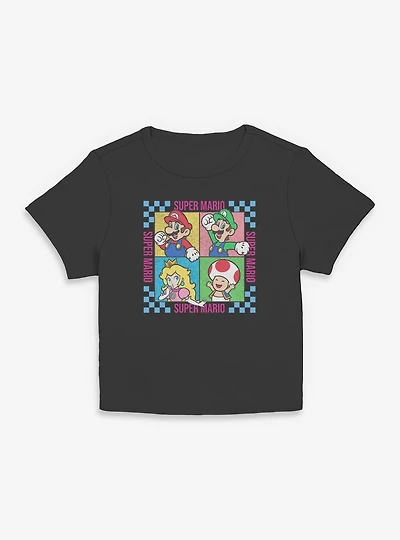 Nintendo Super Mario Checkered Squares Characters Women Baby T-Shirt