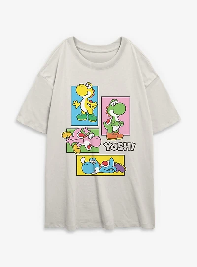 Nintendo Mario Yoshi Boxes Womens Oversized T-Shirt