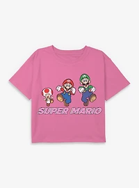 Nintendo Super Mario Group Fun Jump Youth Girls Boxy Crop T-Shirt