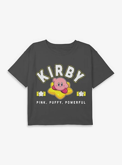 Nintendo Kirby Star Pink Puffy Powerful Youth Girls Boxy Crop T-Shirt