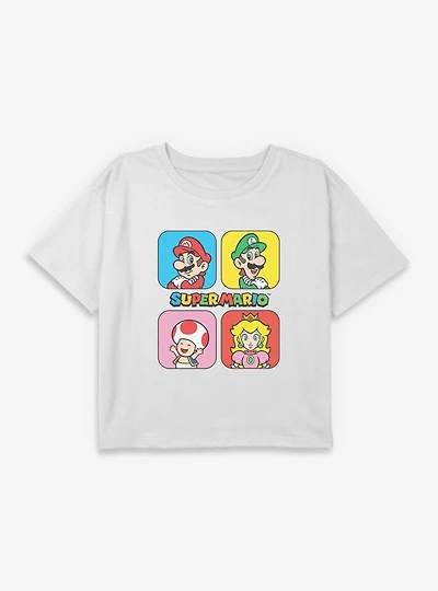 Nintendo Super Mario Character Squares Youth Girls Boxy Crop T-Shirt