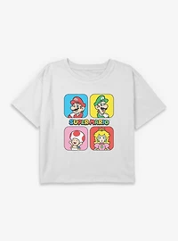 Nintendo Super Mario Character Squares Youth Girls Boxy Crop T-Shirt