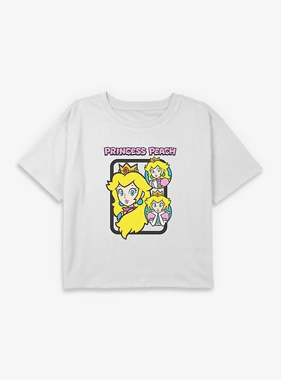 Nintendo Mario Princess Peach Circle Collage Youth Girls Boxy Crop T-Shirt