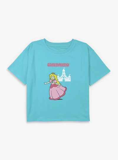 Nintendo Super Mario Princess Peach Running Youth Girls Boxy Crop T-Shirt