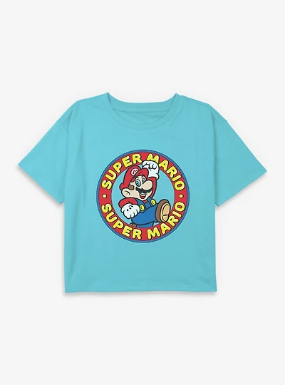 Nintendo Super Mario Badge Youth Girls Boxy Crop T-Shirt