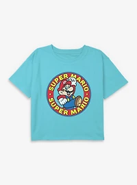Nintendo Super Mario Badge Youth Girls Boxy Crop T-Shirt