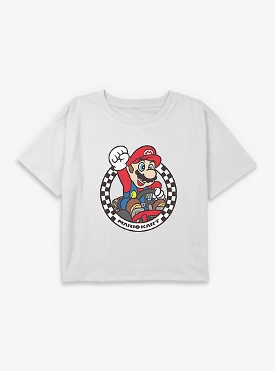 Nintendo Mario Kart Checkered Race Champion Youth Girls Boxy Crop T-Shirt