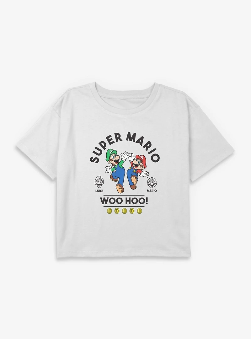 Nintendo Super Mario WooHoo Luigi Youth Girls Boxy Crop T-Shirt