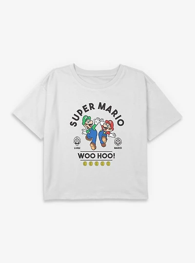 Nintendo Super Mario WooHoo Luigi Youth Girls Boxy Crop T-Shirt