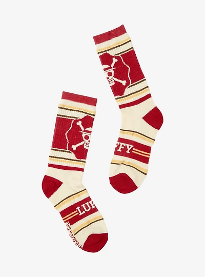 One Piece Monkey D. Luffy Jolly Roger Striped Crew Socks - BoxLunch Exclusive
