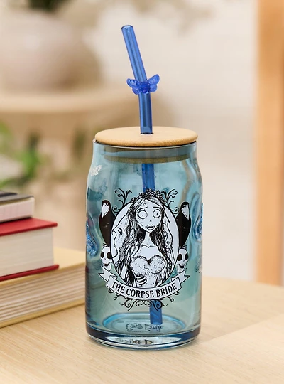 Corpse Bride Emily Butterfly Glass Cup with Straw - BoxLunch Exclusive