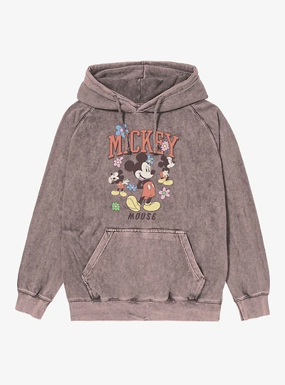 Disney Mickey Mouse Flower Collage Mineral Wash Hoodie